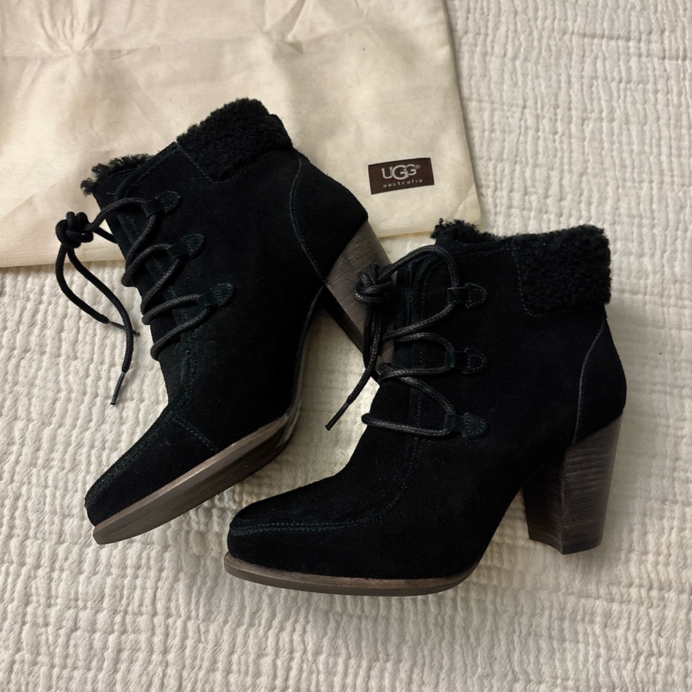 NEW ugg suede sheepskin lined analise heel boots size 6 black